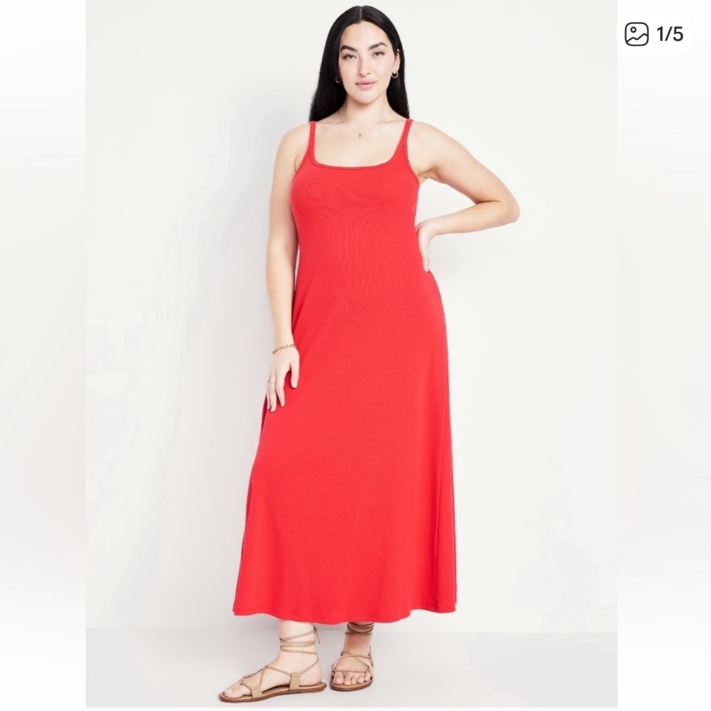 Old Navy Red Natural Fiber Ribbed Maxi Dress Size XL